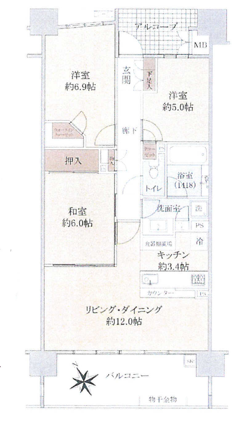 京王八王子駅 徒歩15分 構造:鉄骨鉄筋コンクリート造専有面積:73.84平米 ( 22.33坪 )