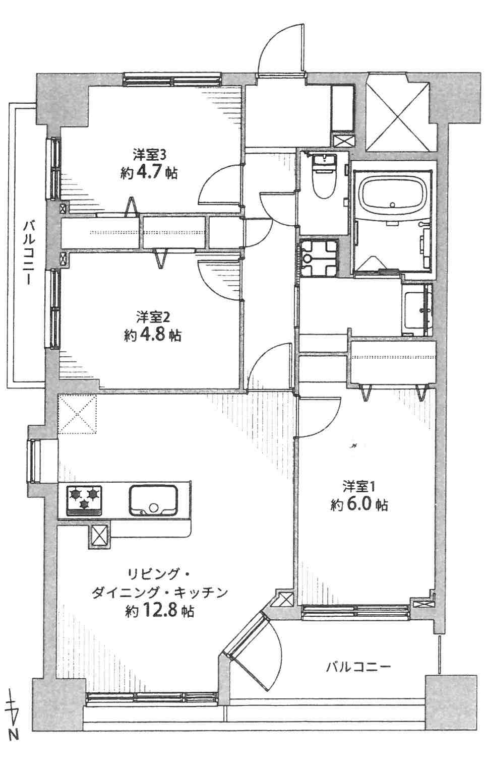 八王子駅 徒歩7分 構造:鉄骨鉄筋コンクリート造専有面積:66.26平米 ( 20.04坪 )